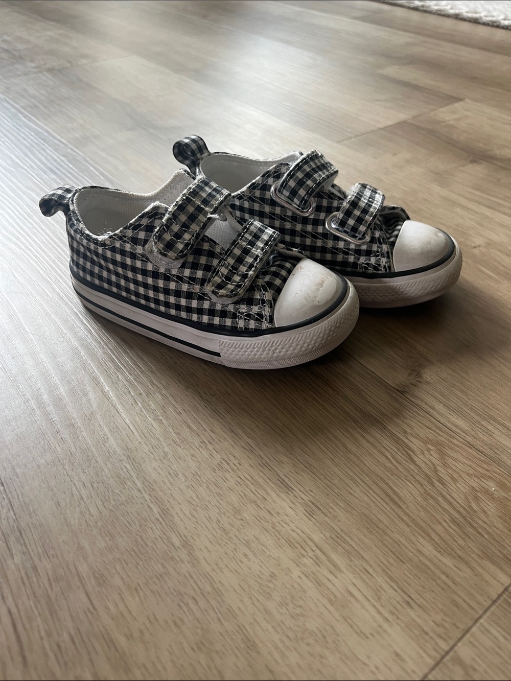 Kids Black & White Converse Gingham Velcro Canvas Sneakers